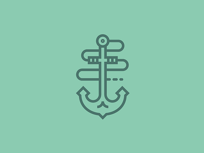 Anchors away. anchor green line illustration nautical sail sailer sea seafoam thick lines two color