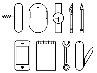 Pocket Icons design graphic design icon icons iphone mouse notebook objects pencil penknife pictogram pocket scalpel spaner watch