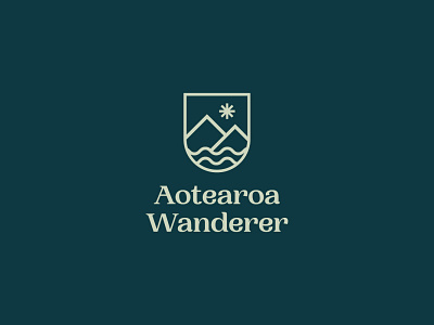 Aotearoa Wanderer Logo badge branding forest lake logo minimal sea simple sun typography