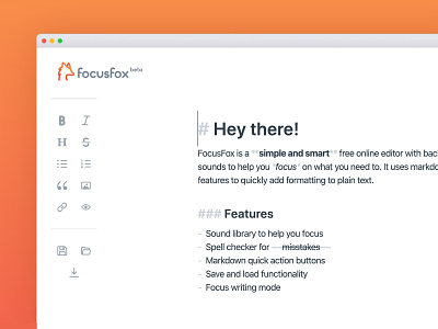 FocusFox markdown text editor website app branding design icon logo simple ui ux web webdesign website
