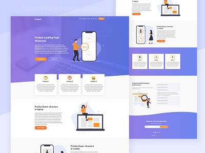 Product Landing Page Template blue graient blue theme css3 html template html5 material design one page design one page site one page template one page website onepage product landing page product page purple gradient purple theme sass svg images