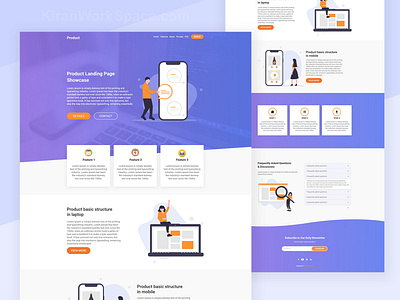 Product Landing Page Template blue graient blue theme css3 html template html5 material design one page design one page site one page template one page website onepage product landing page product page purple gradient purple theme sass svg images