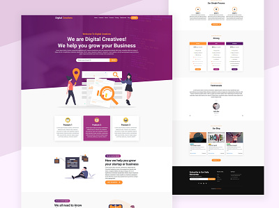 Digital Agency Landing Page Design bootstrap 4 landing page one page one page design one page site one page website purple gradient