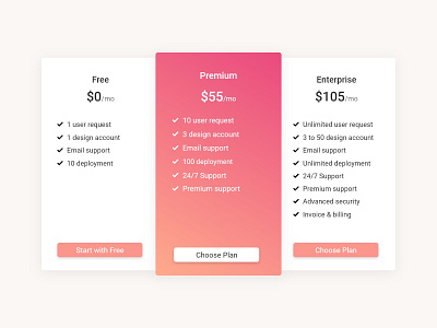 Pricing card UI