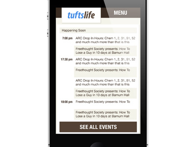 TuftsLife Mobile Redesign Mocks