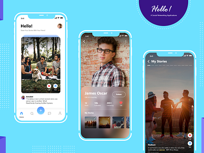 Hello App : a social networking app Prototype 3 Design dailyui indore ios iphonex mobile pune socialmedia uidesign uiux user interface ux