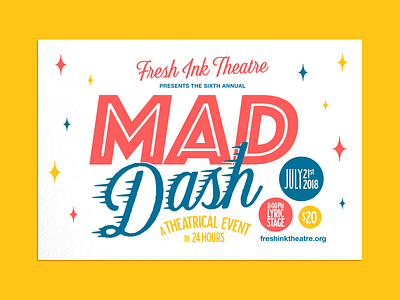 Mad Dash Postcard Front color design event layout magic mail postcard print snail stationary theatre