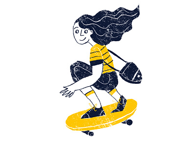 On the road adventure character freedom girl illustration skate texture travel