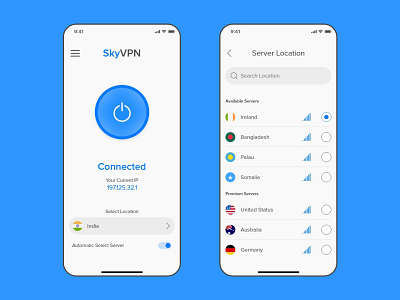 Sky VPN Mobile App adobexd appscreen graphicdesign light proxy ui uiuxdesign ux vector vpn vpn app
