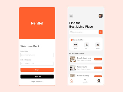 Rentle App UI adobexd android app app design appscreen building construction design graphicdesign ios app light rental rental app renting ui uiux uiuxdesign ux webdesign