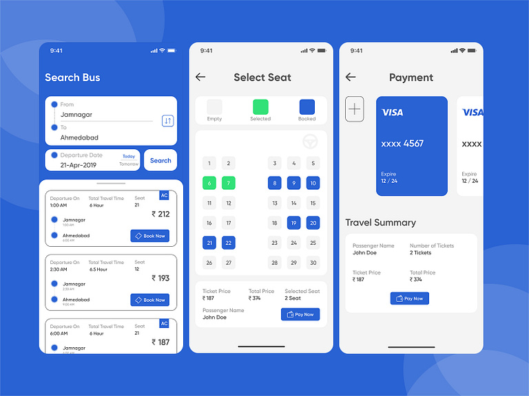 Bus Travel Booking App by Tushar Kanjariya on Dribbble