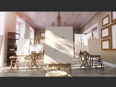 Atelier 3d after effects template atelier mock up painting visualization
