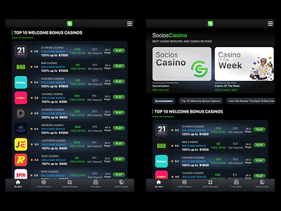 SociosCasino - Best Casino Bonuses casino casino bonus online casino web design webapp