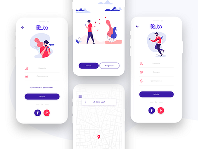 APP RUTA animation aplication app app concept app design design flat illustration purple ui vector