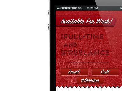 Available For Work black buttons design freelance full time graphic grid iphone red typography