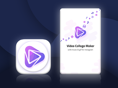 Video Collage Maker App icon and splash screen 3d concept cool design glow idea innovative inspiration logo shadow ui ux