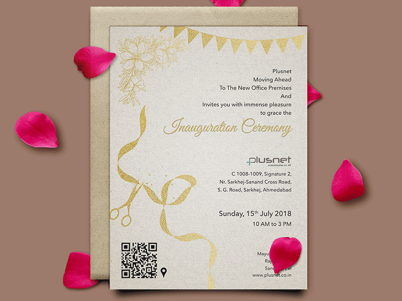 Office Inauguration invitation Design | Plusnet card ceremony envelope gold invite office save the date warm wedding welcome