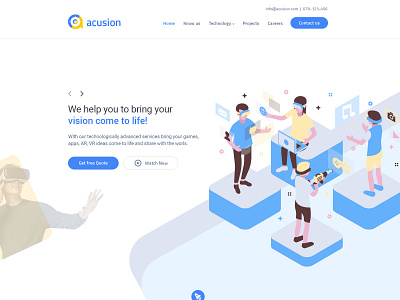 Acusion Technologies one page website design design google material design homepage design illustration inspiration material colors material design ui vector virtual reality