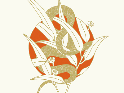 Snake 2color circle contour gold illustration metallic plant print red reptile serpent silkscreen snake stipple