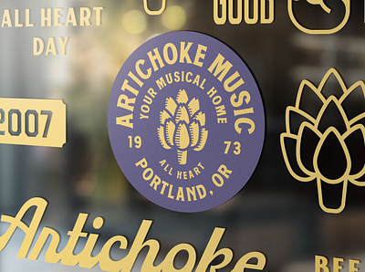 Artichoke Music Window Decals artichoke badge decal graphic design logo music signage typography window