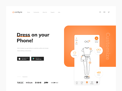 Combyne Landing Page Concept app clean design digital flat material minimal ui ux web