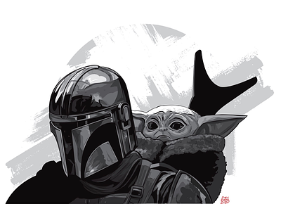 COMMISSION - “MANDO & CHILD” illustration mandalorian fan art painting portrait star wars star wars fan art the child the mandalorian