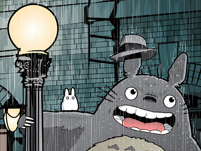 Totoro meets Singing in The Rain 2d illustrations anime coloring conceptual design creative direction illustration inks posters singing in the rain totoro