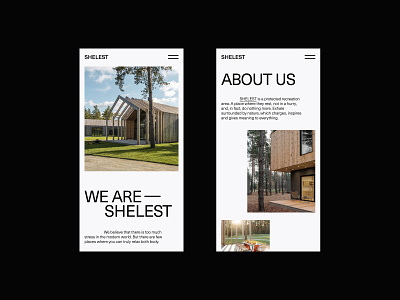 Mobile version for the website SHELEST architecture building clean forest hotel minimal nature rest ui uiux web website