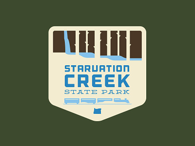 Starvation Creek badges columbia creek illustration oregon river state park train trees waterfall