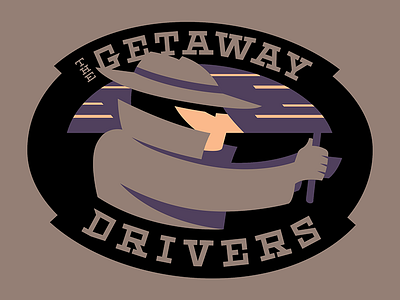 The Getaway Drivers driving fedora gangster getaway henchman illustration patch shady trenchcoat