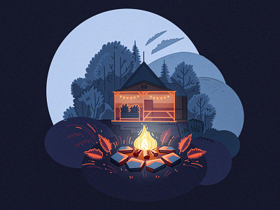 bonfire bonfire graphic design house in the mountains illustration vector
