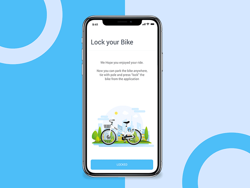 Bike Lock Animation aftereffects bike design illustraion lock mobile app parking photoshop rental riding ui ux vector xd zignuts