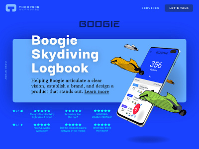 Boogie case study section app blue design marketing