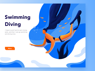 Swimming Diving bikini blue color design diving fish girls illustration pool swimming ux water web design