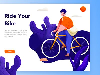 Ride a bike bicycle bike character illustration man plant ride sun ui web website