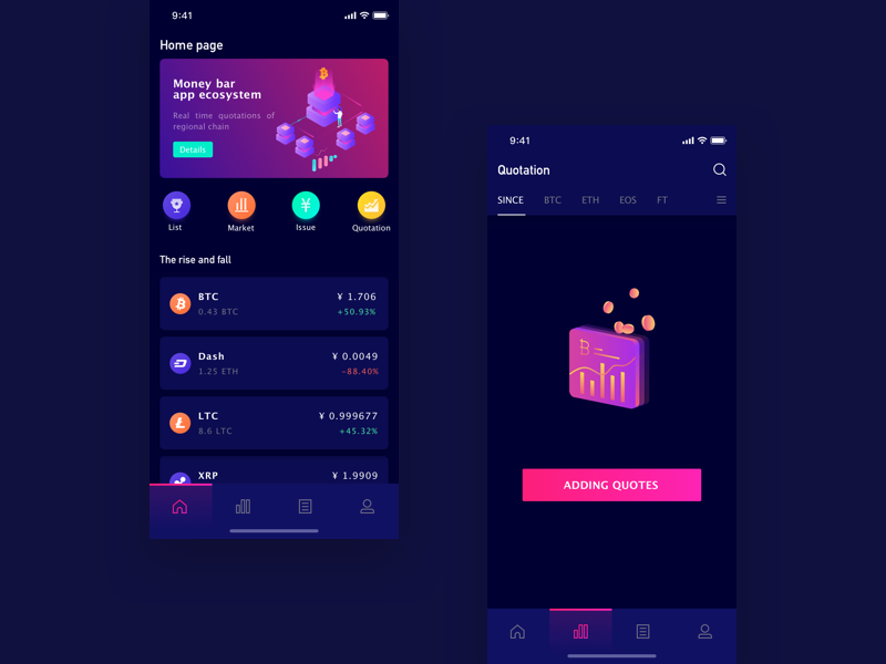 Bitcoin consulting application empty state gradual change icon ethereum iphonex ios dark color interface 2.5d block chain bitcoin