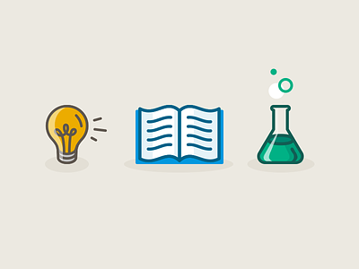 Science Icons aten atendesigngroup book discovery education electricity erlenmeyer flask icon illustration lightbulb science