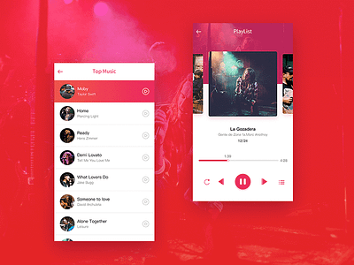 Music interface app design，red end，interaction，interface interface，mobile