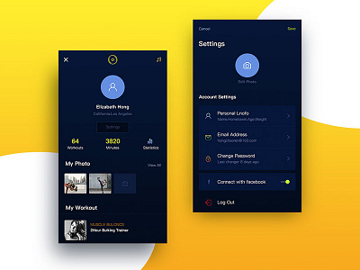 One page practice blue concept design dark interface design phone ui print ui interface yellow