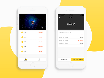 Wallet list and details app interface blockchain digital currency list interface minimalist mobile terminal ui design yellow