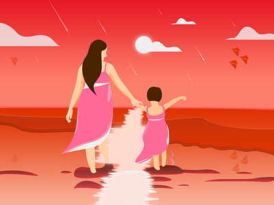 61 Happy Children's Day (Sunset illustration) 61 creative girl happy childrens day inspiration red sunset illustration woman