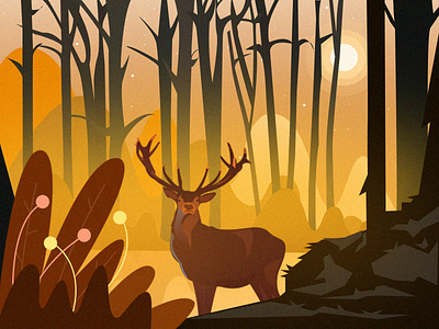 Deer landscape illustration creative deer gradient illustration inspiration jungle landscape ps twig yellow