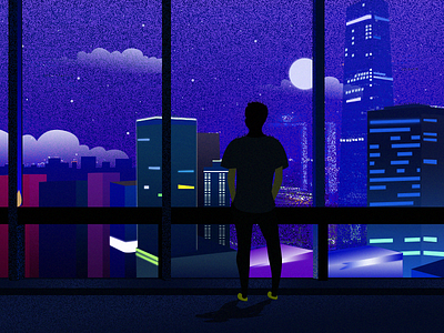 Night scenery blue creative gradient inspiration landscape illustration night purple tall building ui