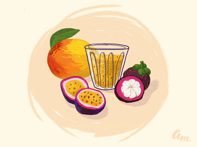 Mango - Passion fruit - Mangosteen - Сocktail annamukhina cocktail drawing everyday food illustration illustration illustrationdaily illustrationforanimation illustrator learning mango mangosteen passion fruit ph иллюстрация