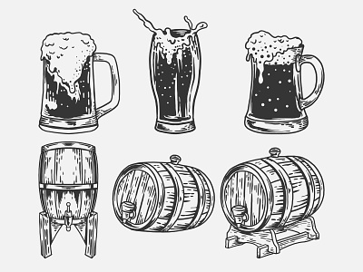 Collection Beer Object Hand drawn