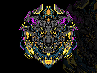 Mecha Wolf | Art illustration for Merch artwork design illustration mecha print robot tattoo tshirt vector wolf