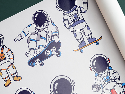 Astronaut cartoon collection artwork astronaut cartoon design illustration mascot set sticker vector