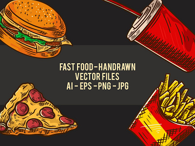 Hand drawn Fast Food illustration collection design drawing element fast food illustration menu template vector vintage
