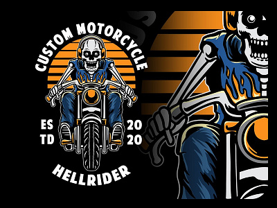 Skeleton motorcycle artwork biker design illustration logo mascot motorcycle retro tattoo vector vintage