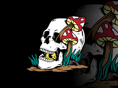 Mushroom skull artwork design graphic design illustration mushroom skeleton skull tattoo vector